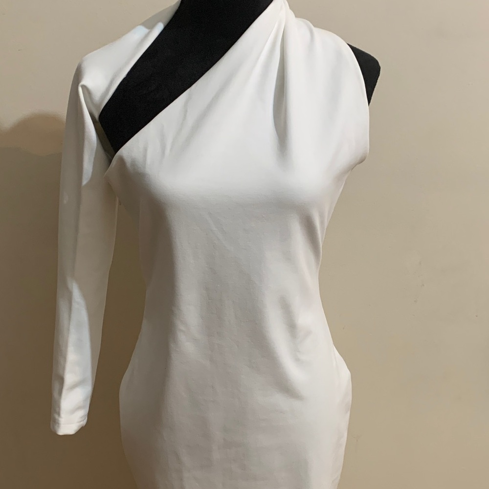 Aliava Chic One-Shoulder White Dress - Picture 3 of 8